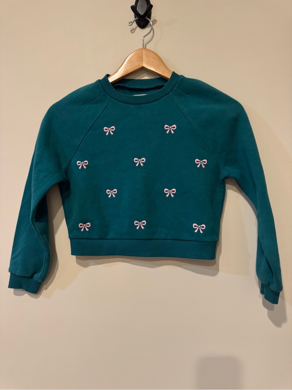 Tucker + Tate Teal Crewneck Sweatshirt with Pink Bow Accents